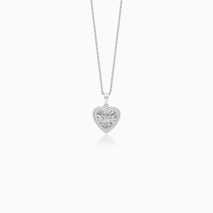 18k White Gold Heart Pendant Necklace with Dancing Natural Diamonds