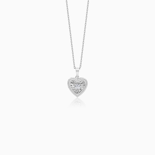 18k White Gold Heart Pendant with Dancing Natural Diamond Stone