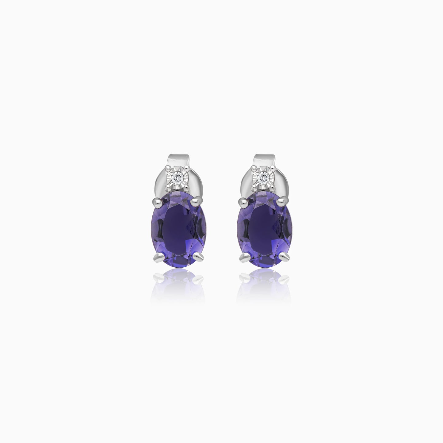 Premium Iolite and Natural Diamond Stud Earrings in 18k White Gold