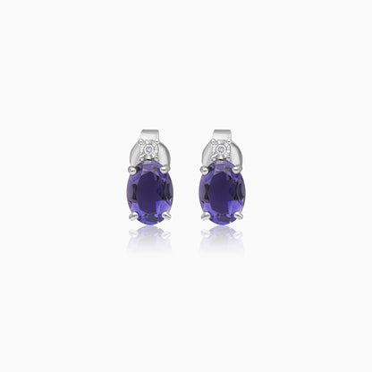 Premium Iolite and Natural Diamond Stud Earrings in 18k White Gold