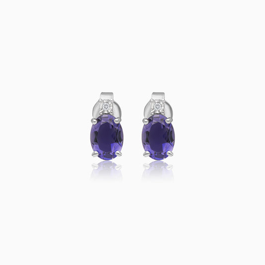 Premium Iolite and Natural Diamond Stud Earrings in 18k White Gold