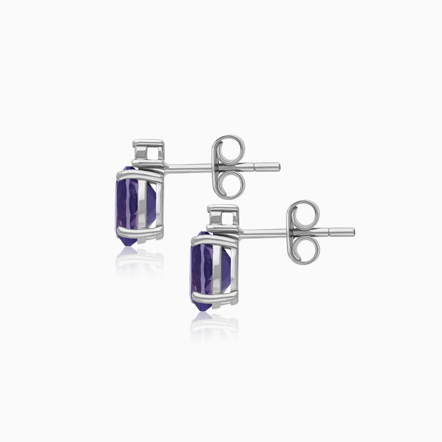 Premium Iolite and Natural Diamond Stud Earrings in 18k White Gold
