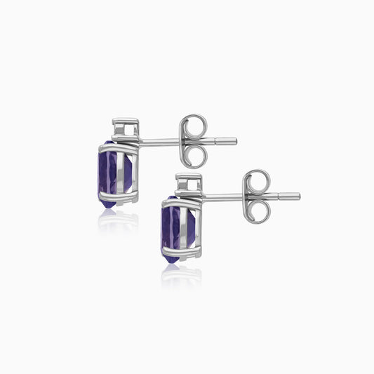 Premium Iolite and Natural Diamond Stud Earrings in 18k White Gold