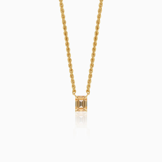 18K Yellow Gold Rope & Paperclip Chain Necklace with Yellow Swarovski Baguette-Cut Stone | Valentine Collection
