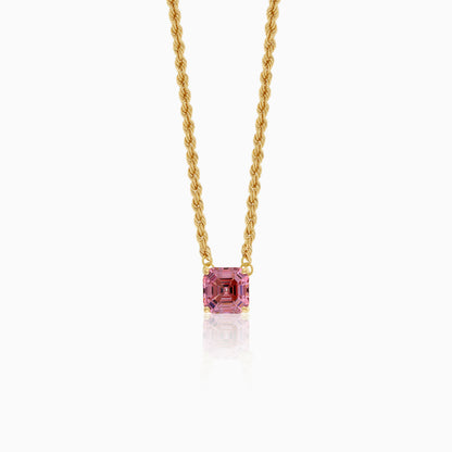18k Yellow Gold Paperclip & Rope Necklace with Pink Asscher Swarovski Zirconia