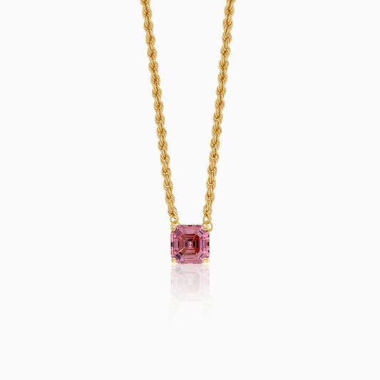 18k Yellow Gold Paperclip & Rope Necklace with Pink Asscher Swarovski Zirconia
