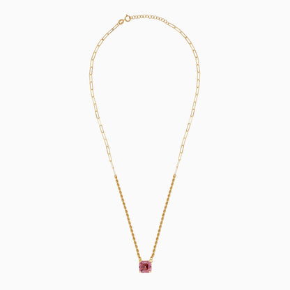 18k Yellow Gold Paperclip & Rope Necklace with Pink Asscher Swarovski Zirconia