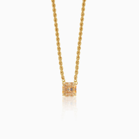 18K Yellow Gold Rope & Paperclip Chain Necklace with Yellow Asscher-Cut Swarovski Zircon | Valentine Collection