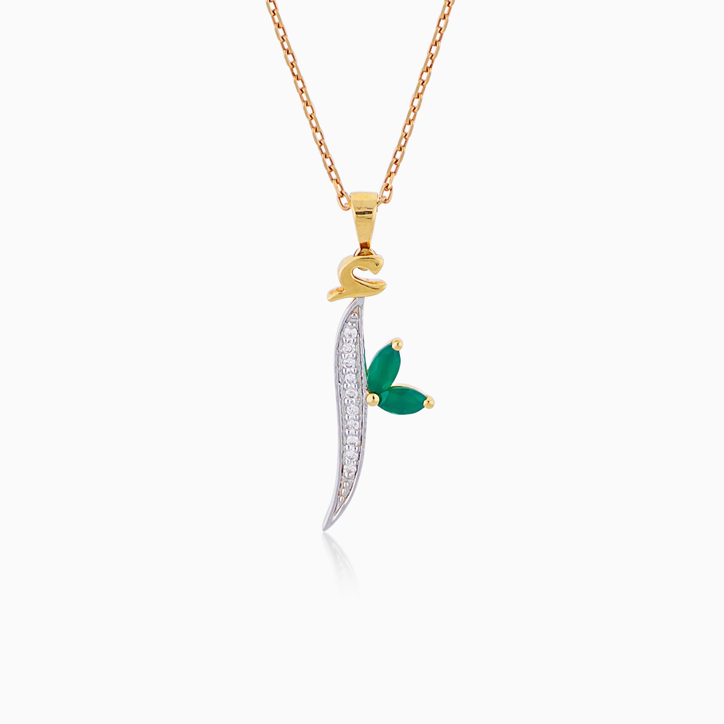 18k Yellow Gold 'ALIF' Necklace with Natural Diamonds & Agate | Horoufi Diamond Collection