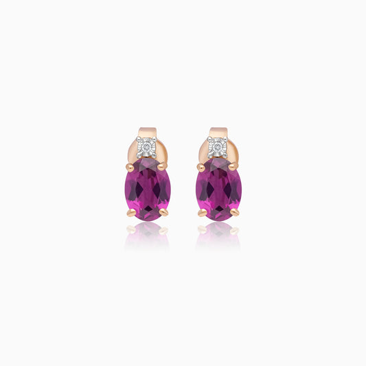 Chic Rose Gold Earrings with Rhodolite Garnet & Natural Diamonds – Colour Classic Collection