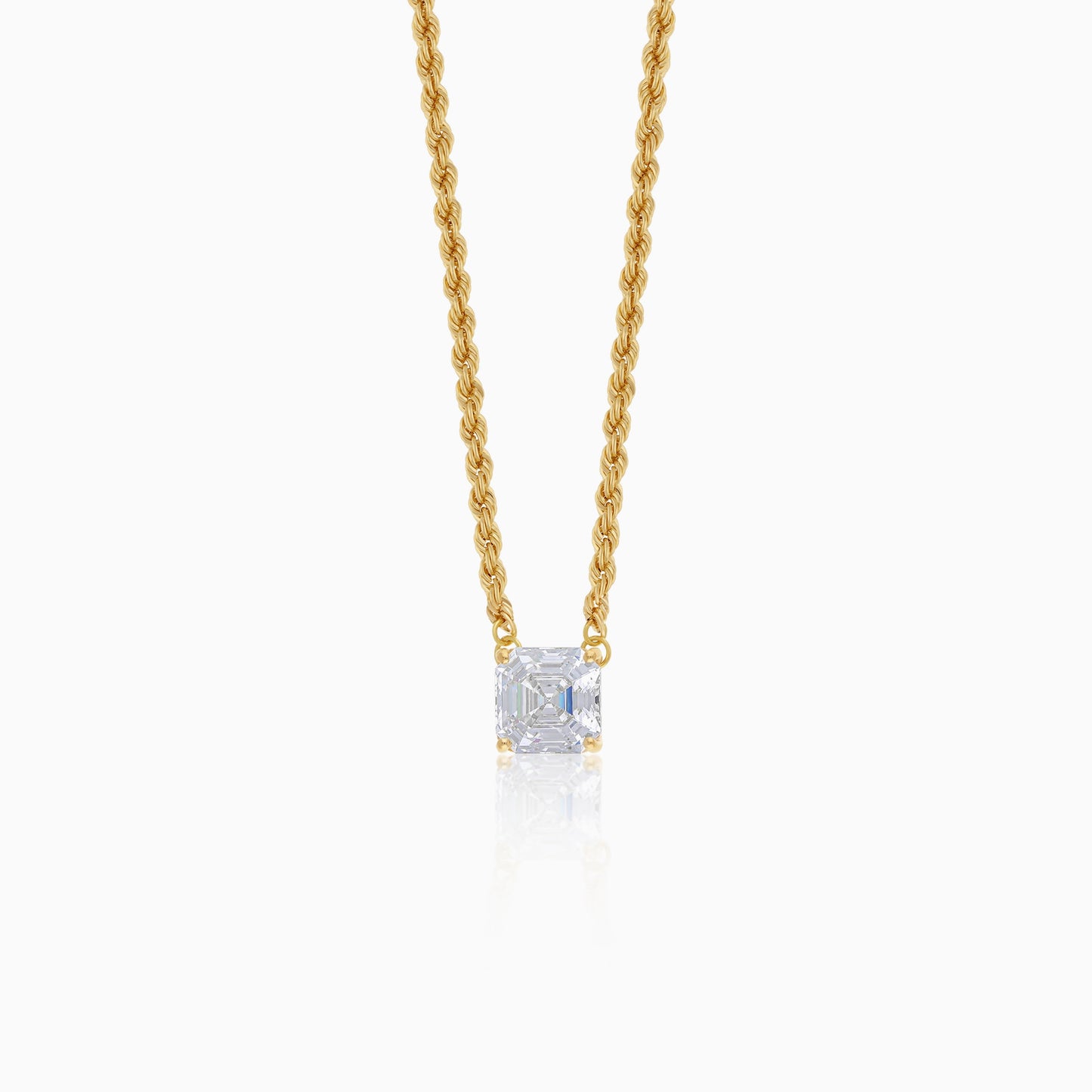 18k Yellow Gold Paperclip & Rope Necklace with Clear Asscher Swarovski Zirconia