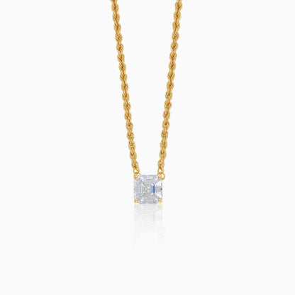 18k Yellow Gold Paperclip & Rope Necklace with Clear Asscher Swarovski Zirconia