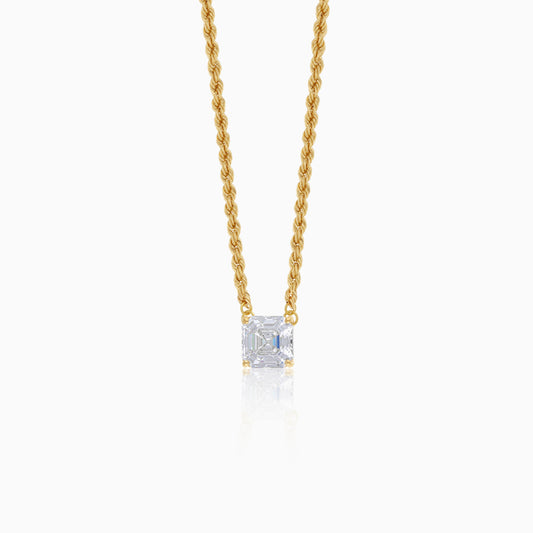 18k Yellow Gold Paperclip & Rope Necklace with Clear Asscher Swarovski Zirconia