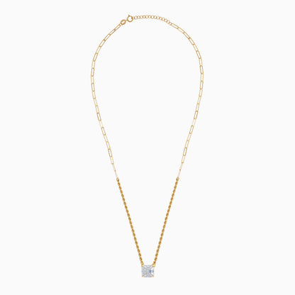 18k Yellow Gold Paperclip & Rope Necklace with Clear Asscher Swarovski Zirconia