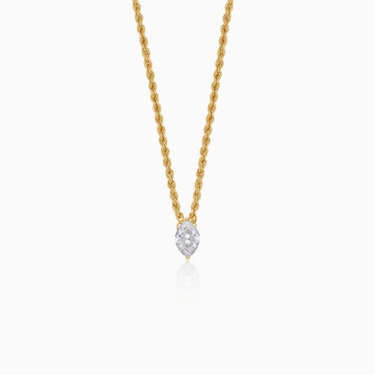 18k Yellow Gold Paperclip & Rope Necklace with Clear Marquise Swarovski Zirconia