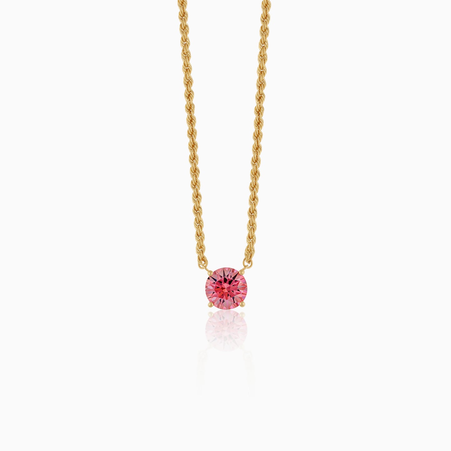 18k Yellow Gold Rope Chain Necklace with Pink Swarovski Zirconia