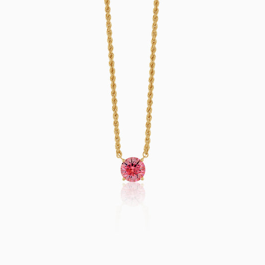 18k yellow gold rope chain decorated with a pink Swarovski zircon round-shaped stone | valentine collection