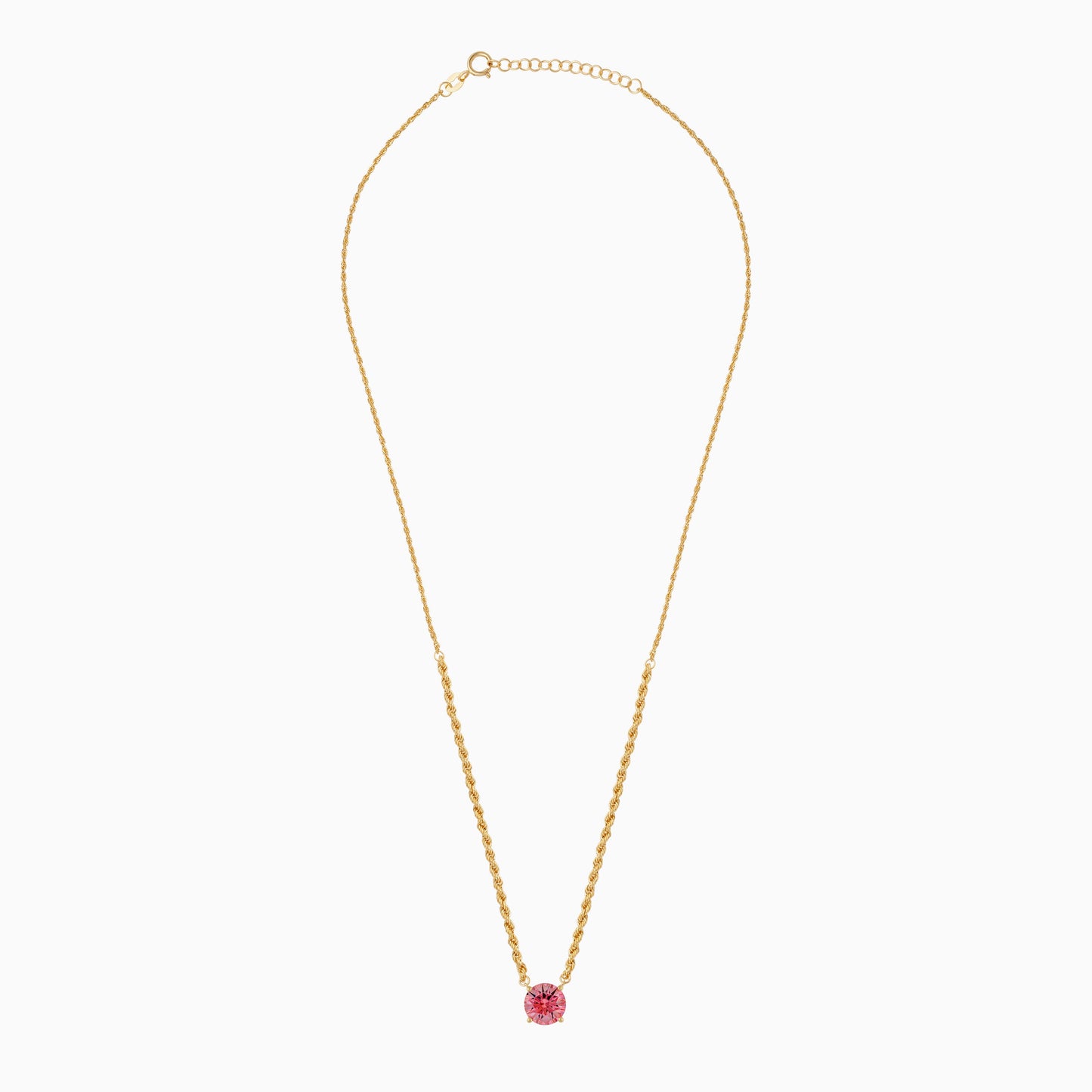 18k Yellow Gold Rope Chain Necklace with Pink Swarovski Zirconia