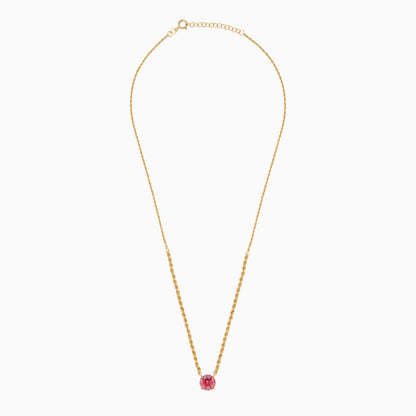 18k Yellow Gold Rope Chain Necklace with Pink Swarovski Zirconia