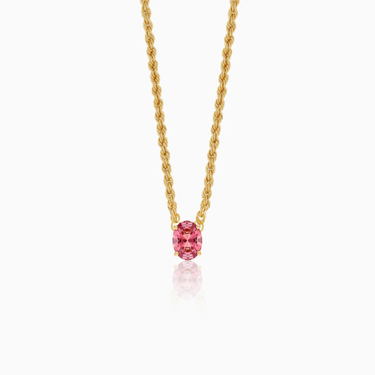 18K Yellow Gold Rope & Paperclip Chain with Pink Swarovski Zircon | Valentine Collection
