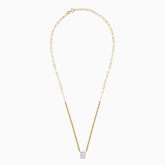 18K Yellow Gold Rope & Paperclip Chain with Transparent Oval Swarovski Zircon | Valentine Collection
