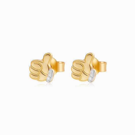 18k Yellow Gold Mickey Mouse Thumbs Up Earrings for Kids with Natural Diamonds | Disney Collection