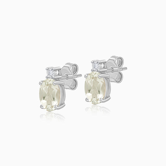 Dazzling 18k White Gold Earrings with Green Prasiolite and Natural Diamond stones | Colour Classic Collection