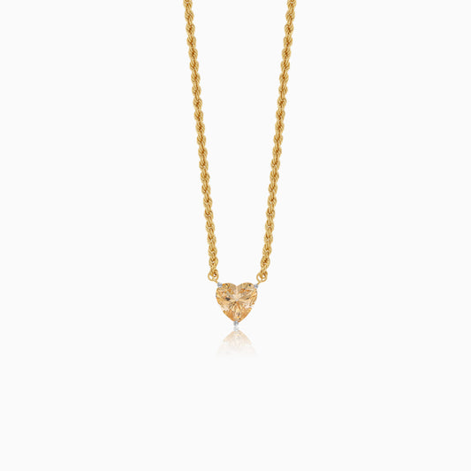 18K Yellow Gold Rope & Paperclip Chain with Yellow Swarovski Zircon Heart Pendant | Valentine Collection