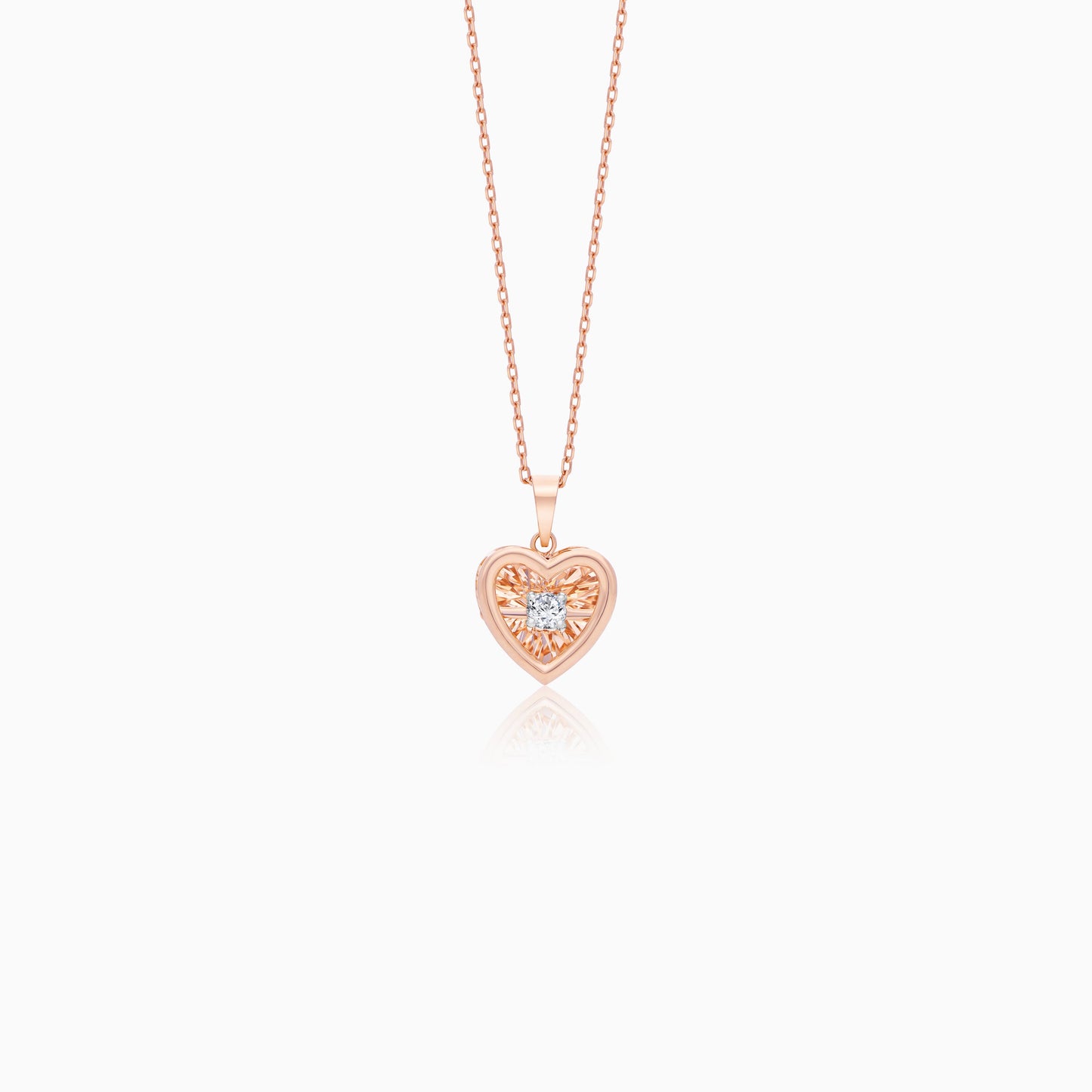 18k Rose Gold Heart Pendant Necklace with Dancing Natural Diamond | Dancing Diamond