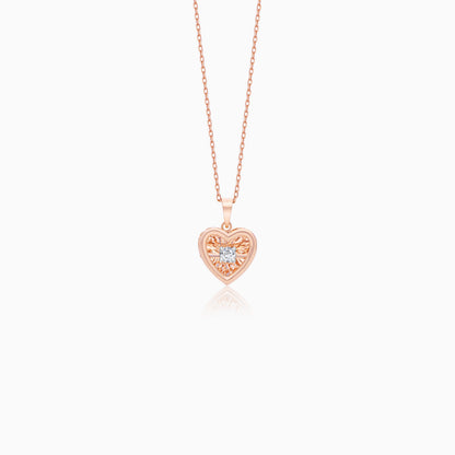 18k Rose Gold Heart Pendant Necklace with Dancing Natural Diamond | Dancing Diamond