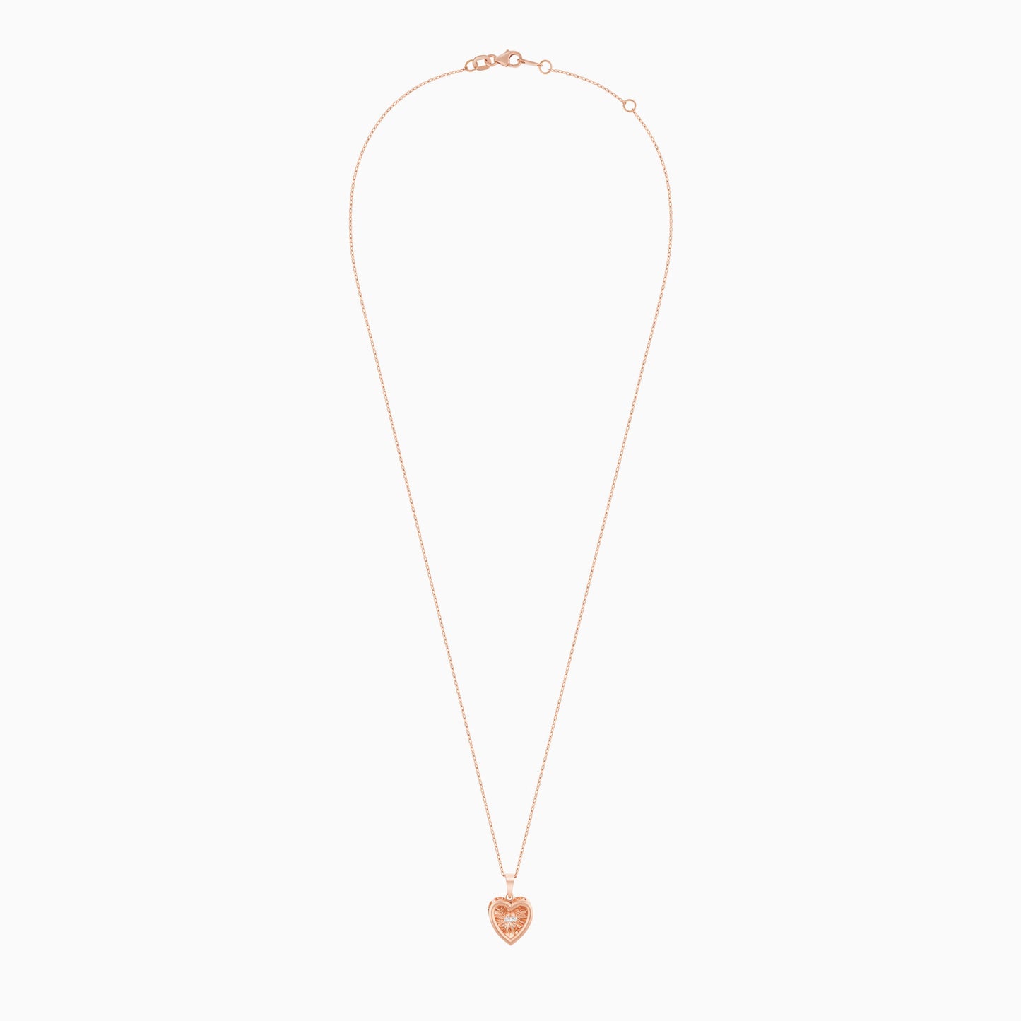 18k Rose Gold Heart Pendant Necklace with Dancing Natural Diamond | Dancing Diamond