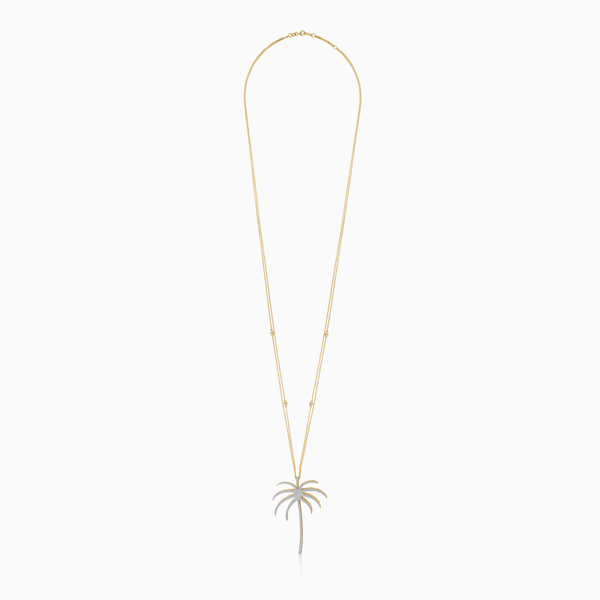Palm Chain Stack 18K Yellow Gold Chain with Palm Tree-Shaped Pendant (60mm) Decorated w ...