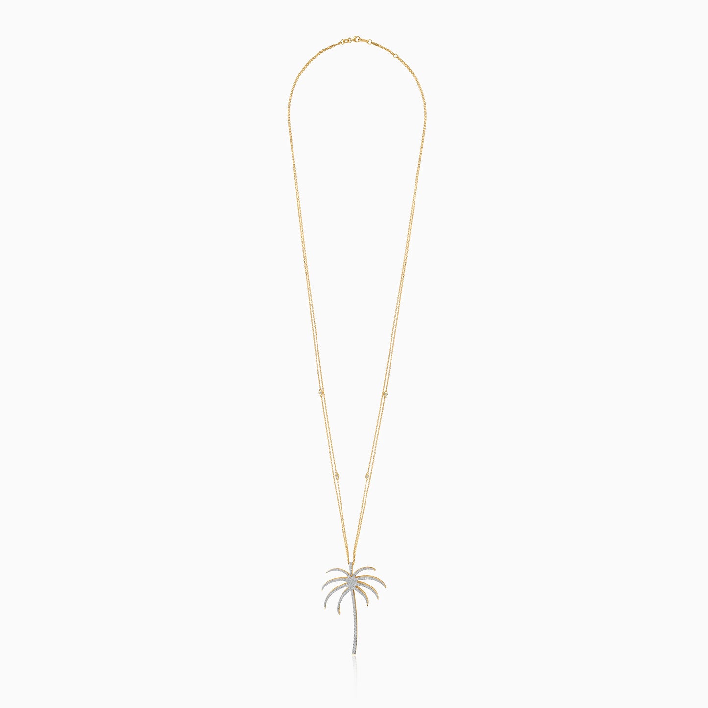 18K Yellow Gold Chain with Palm Tree-Shaped Pendant (60mm) Decorated with Natural Diamonds | Al Nakhla Collection