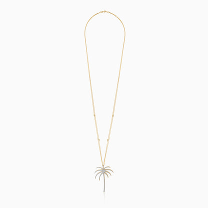 18K Yellow Gold Chain with Palm Tree-Shaped Pendant (60mm) Decorated with Natural Diamonds | Al Nakhla Collection