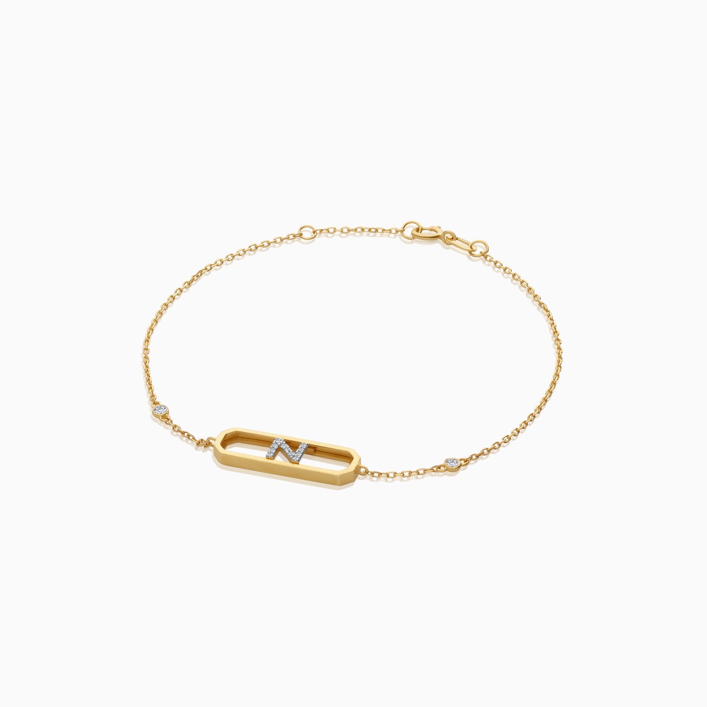 18k yellow gold natural diamond initial “N” bracelet