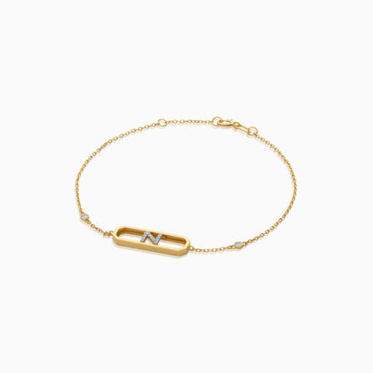 18k yellow gold natural diamond initial “N” bracelet
