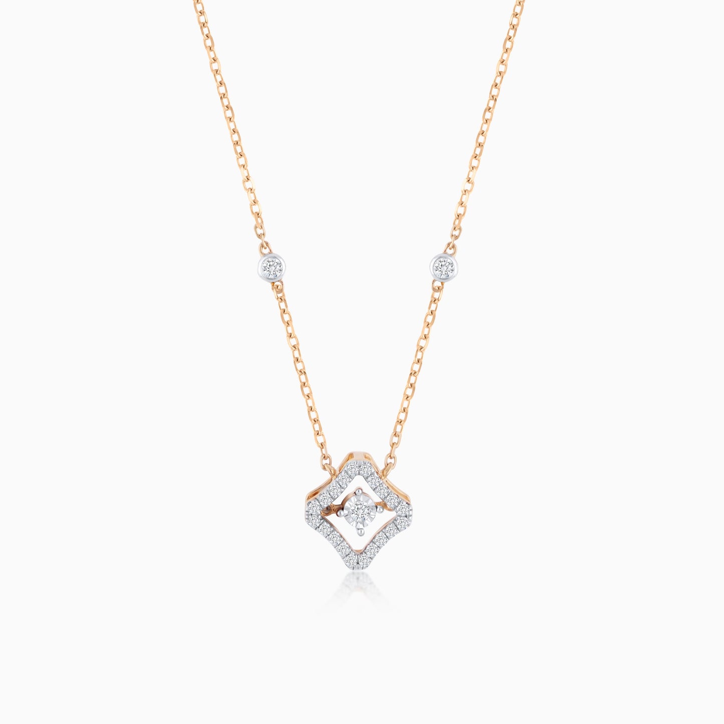 18k rose gold necklace decorated by natural diamond