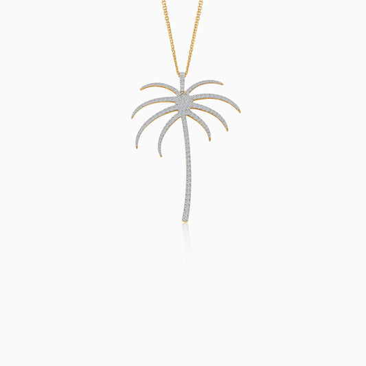 18k Yellow gold chain with palm tree-shaped pendant “60mm” decorated with natural diamond | al nakhla collection