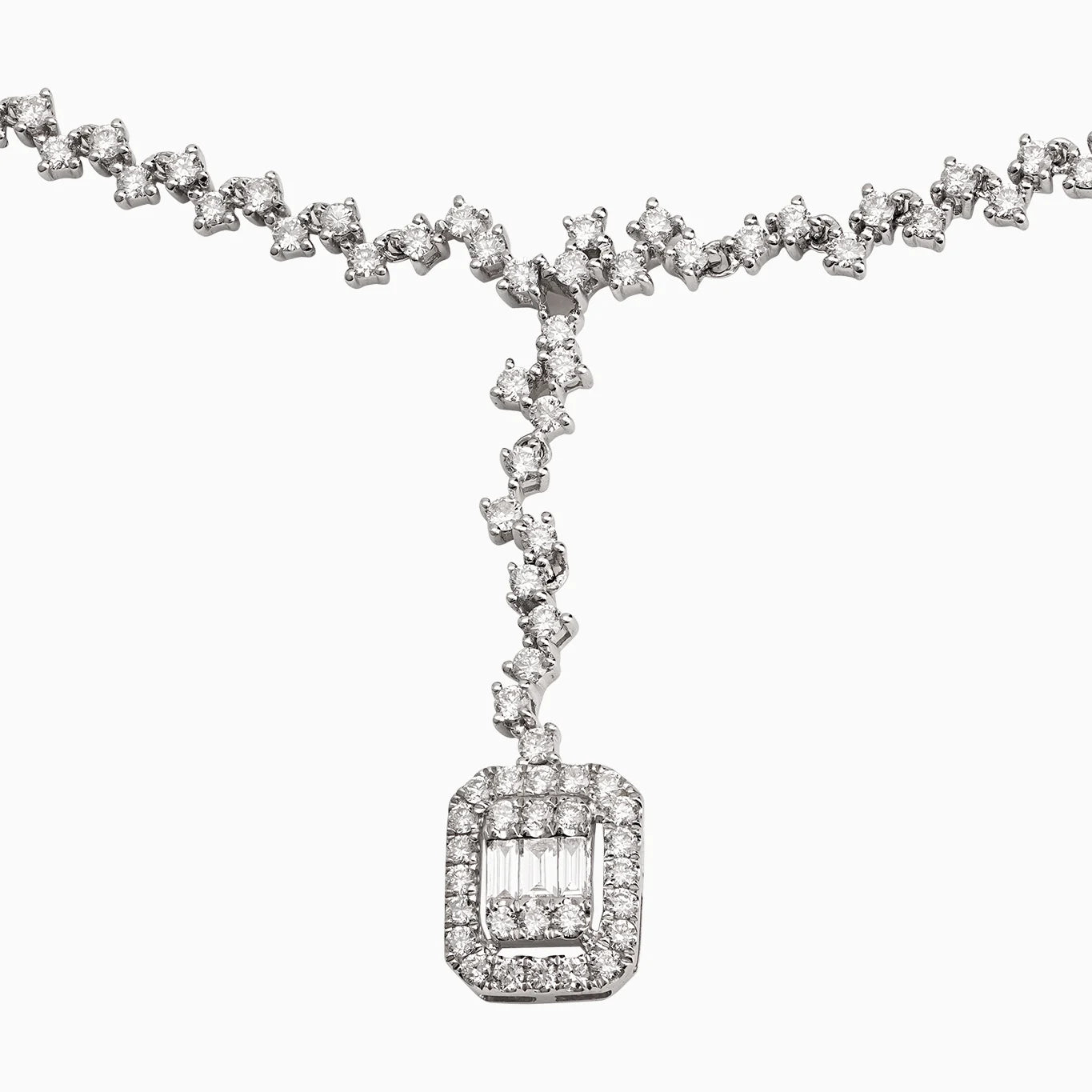 White Gold Necklace with Square Baguette and Round Diamonds – Carre Collection