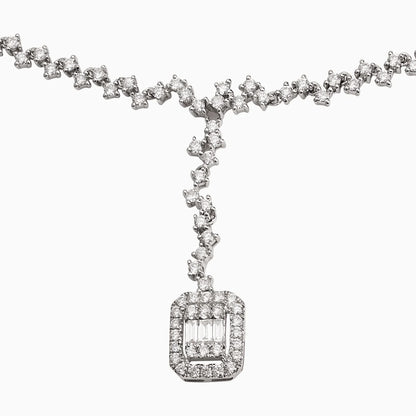 White Gold Necklace with Square Baguette and Round Diamonds – Carre Collection