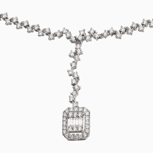 White Gold Necklace with Square Baguette and Round Diamonds – Carre Collection