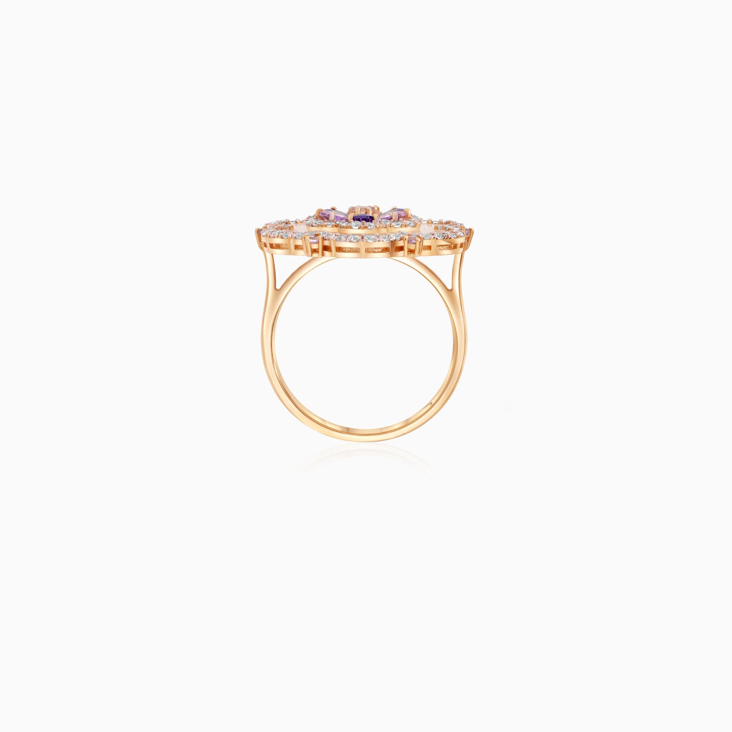 18K Yellow Gold Floral Ring with Mother of Pearl & Multi-Color Zircon – Danah