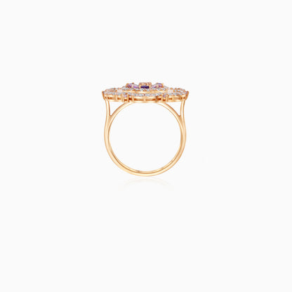 18K Yellow Gold Floral Ring with Mother of Pearl & Multi-Color Zircon – Danah