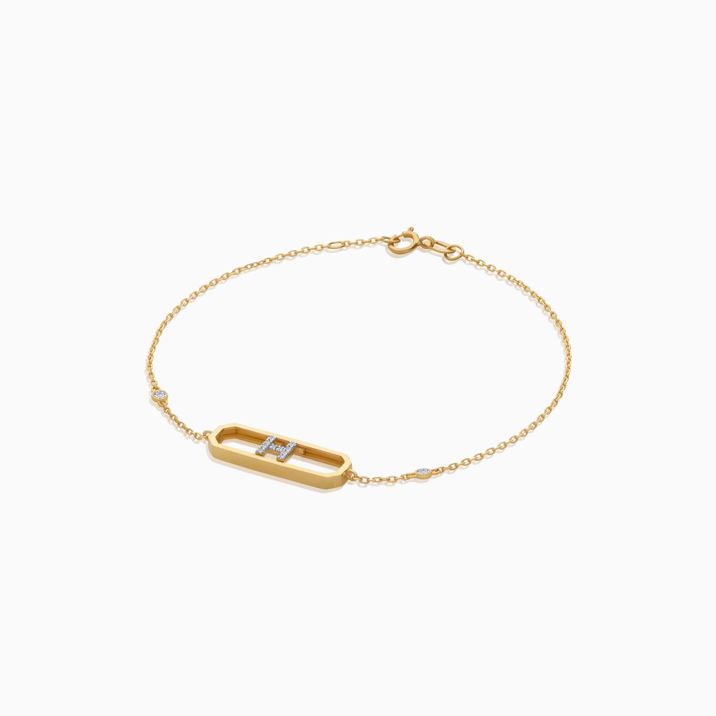 18k yellow gold natural diamond initial “H” bracelet