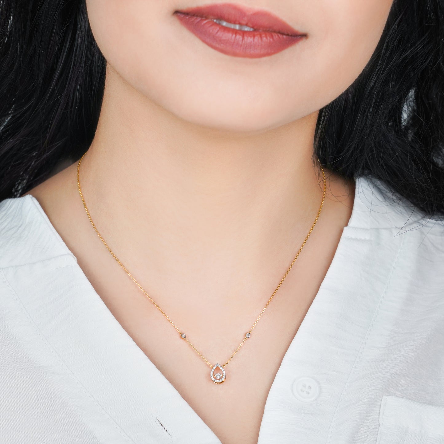 18K Rose Gold Drop Necklace with Natural Diamonds | Dancing Diamond Collection