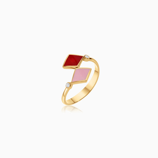 18k yellow gold ring decorated with multiple enamel color and natural diamonds