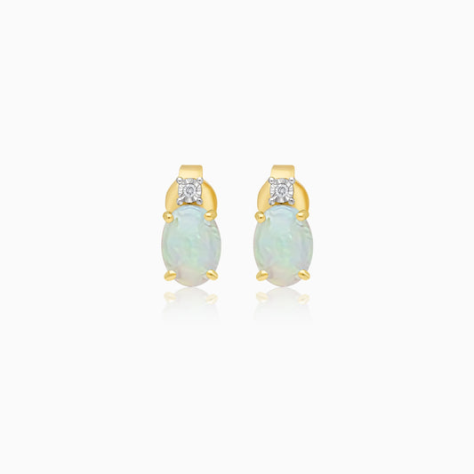 Opal and Diamond-Studded 18K Yellow Gold Earrings – Colour Classic Collection