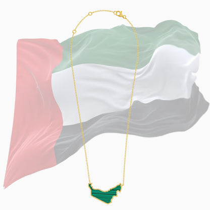 18K Yellow Gold UAE Map Pendant with Malachite