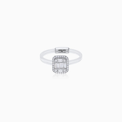 18K White Gold Square Ring with Baguette Natural Diamonds – Float Collection