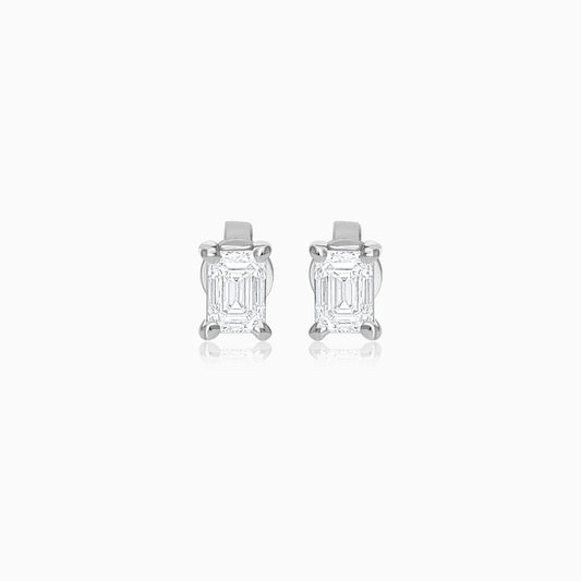 18K White Gold Rectangle-Shaped Diamond Earrings | Solitaire Collection